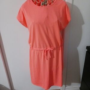 Women's Coral Drawstring Waist Casual Dress